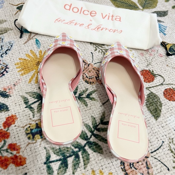 NWT For Love And Lemons X Dolce Vita Lilou Mule in Pink Chalk Gingham Mule - Picture 7 of 13